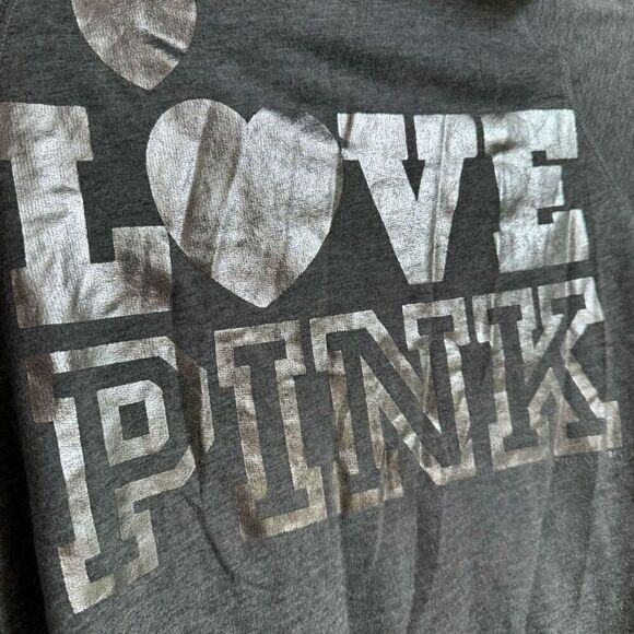 Y2K 2000s PINK Victorias Secret Gray Silver Rhinestone Hooded Zip Sweater XS - Picture 6 of 7